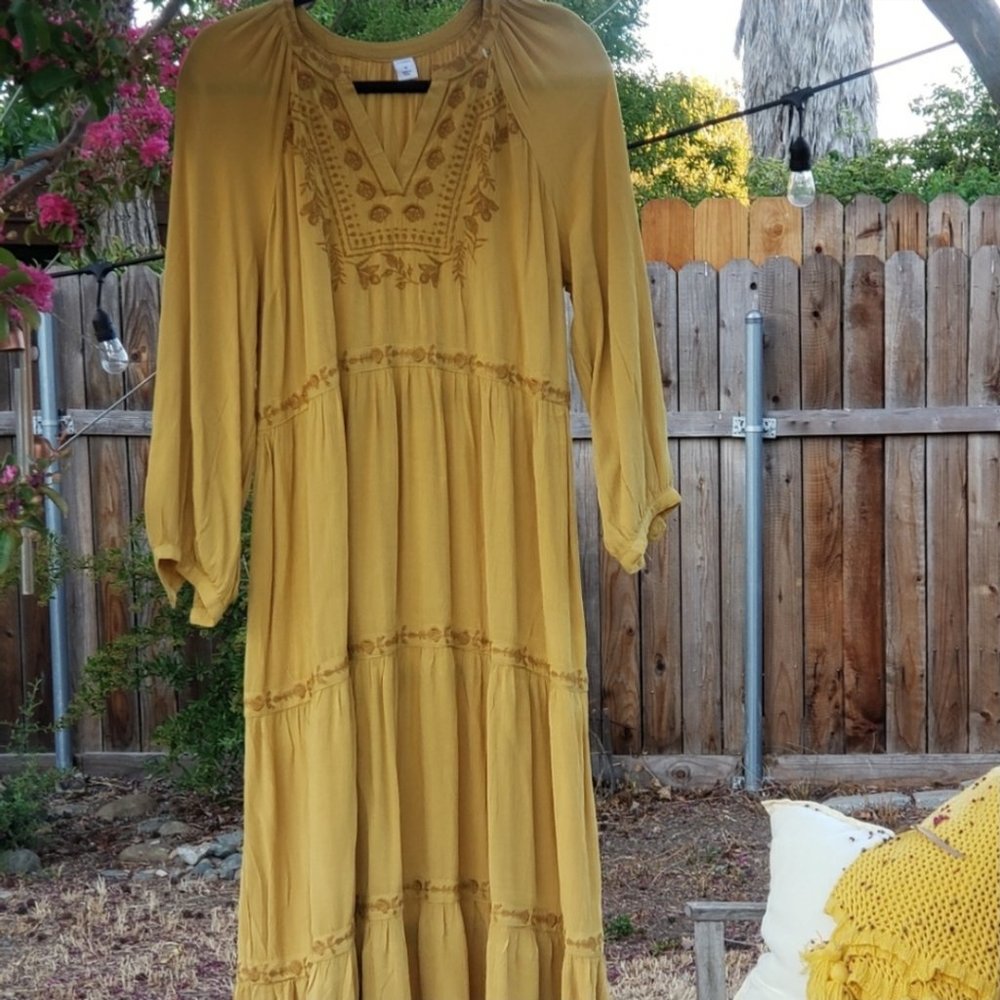 Boho Embroidered Maxi Dress - Mustard - Picture 9 of 13